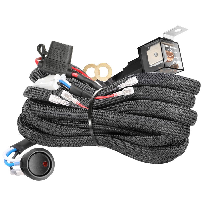 OFFROADTOWN Wiring Harness, OFFROADTOWN 2 Lead Heavy Duty Wiring Harness Kit for Fog Lights LED Work Light bar LED Pods 12V 40A Fuse Relay Rocker Switch Relay for Trucks ATV UTV Boat - Image 1